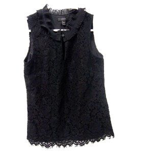 J.Crew Womens Shirt XXS Black Lace Ruffle High Neck Sleeveless